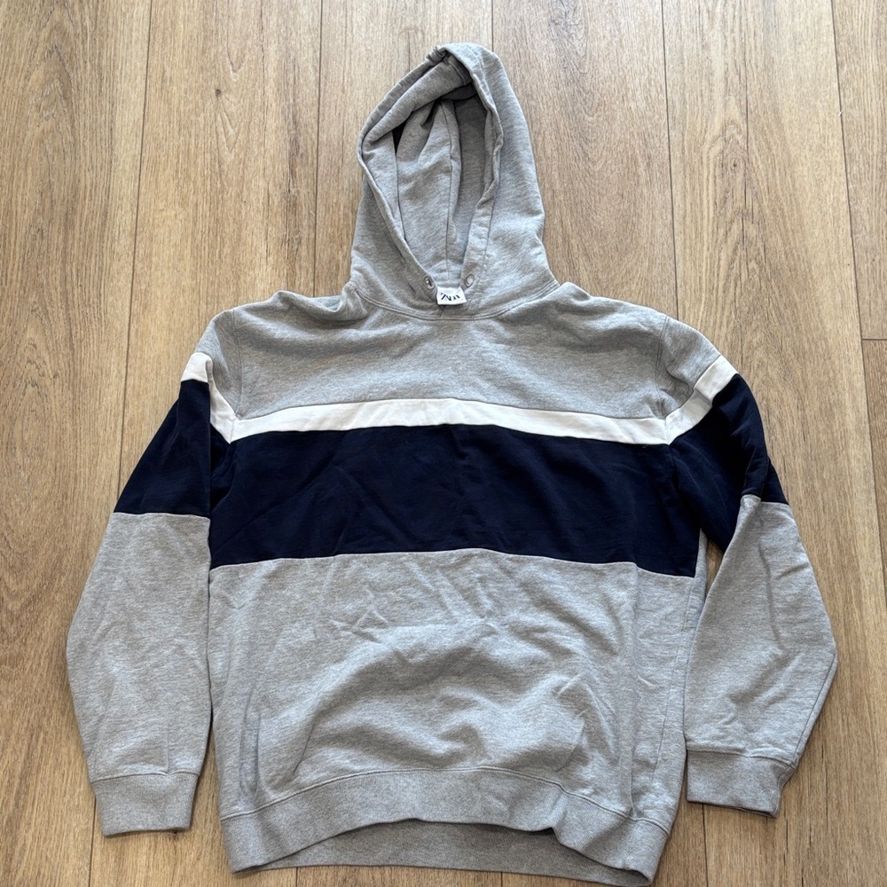 Zara Gray and Navy Colorblock Hoodie